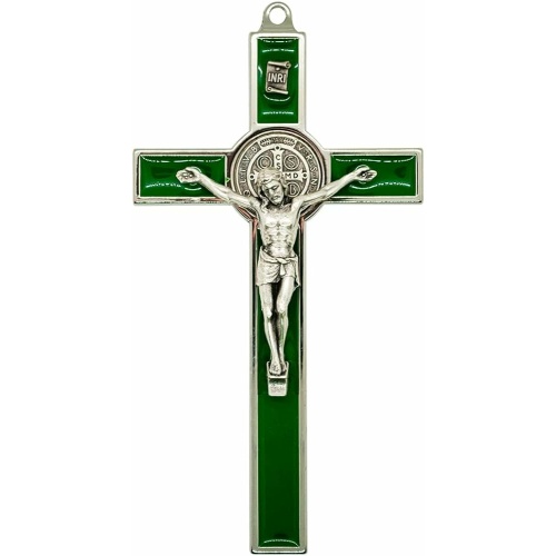10.5cm St Benedict Crucifix - Green Inlay