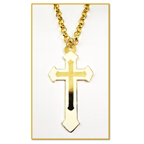 11.5cm Pectoral Cross - Gold with White Inlay and 60cm chain
