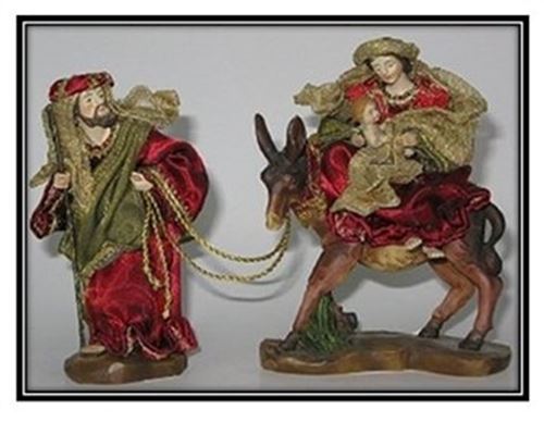 2 piece Nativity -  Mary, Joseph, Jesus & Donkey - Red