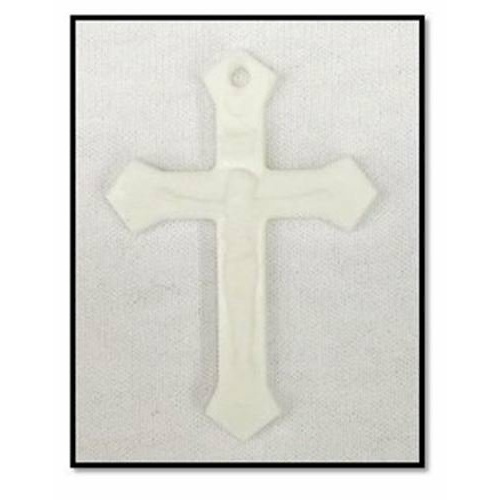 5cm - Mission White Ornate Plastic Crucifix