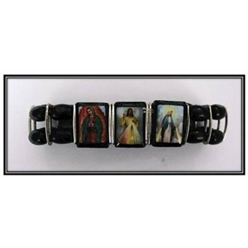 Saints Bracelet - Black wood with Silver Bands