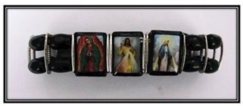 Saints Bracelet - Black wood with Silver Bands