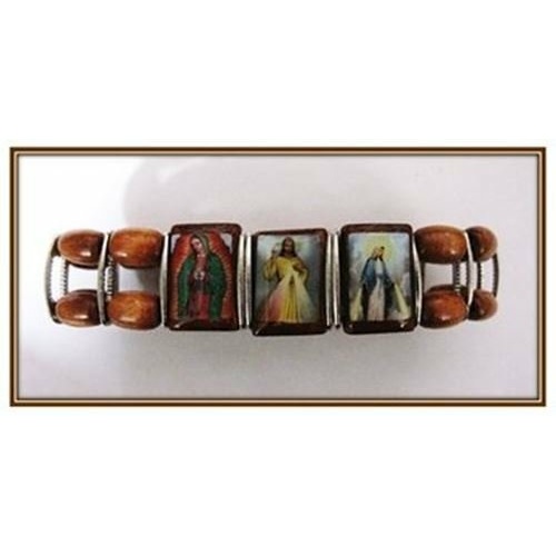 Saints Bracelet - Brown wood with Silver Bands