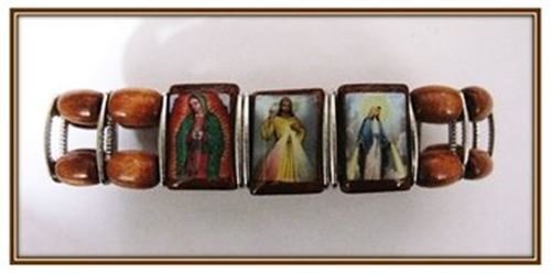 Saints Bracelet - Brown wood with Silver Bands