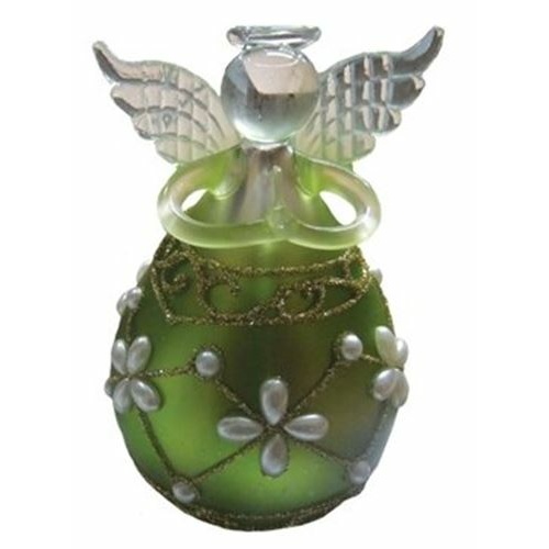 10cm Round Metallic Green Angel with faux pearls