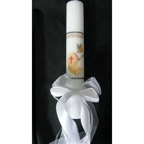 Confirmation Candle  - Dove/Bible & Staff  - boxed with ribbons