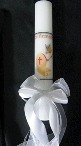 Confirmation Candle  - Dove/Bible & Staff  - boxed with ribbons