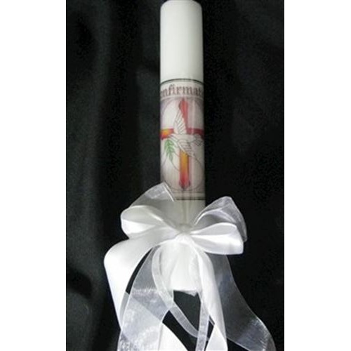 Confirmation Candle Cross with Dove - Ribbons & Boxed