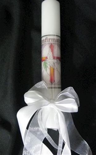 Confirmation Candle Cross with Dove - Ribbons & Boxed
