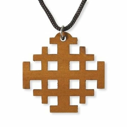 Jerusalem Cross wooden pendant & Cord