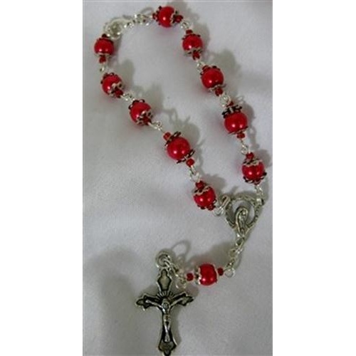 Red Faux Glass Pearl - one decade car / auto Rosary