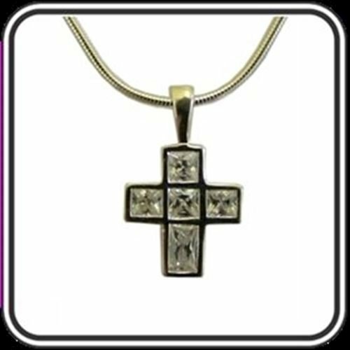 Sterling Silver Cross with Square Cubic Zirconia stones - 14mm