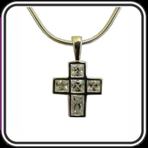 Sterling Silver Cross with Square Cubic Zirconia stones - 14mm