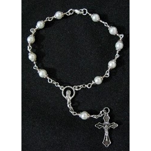 White faux pearl Car / Auto one decade Rosary