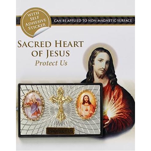 St Christopher / Crucifix / Sacred Heart Of Jesus Magnetic Car Plaque