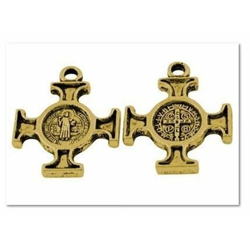2cm Square St Benedict Cross - gold plated