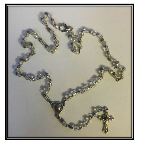 Silver Glass Mini Necklace Rosary in Organza bag