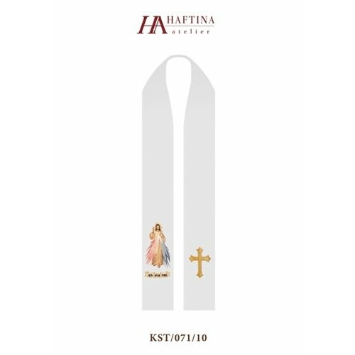 Divine Mercy & Golden Cross - Stole in White & Cream