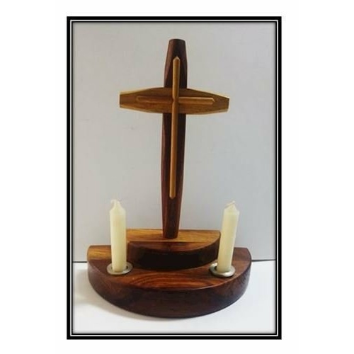 25cm Votive candle holder with Cross in two tone
