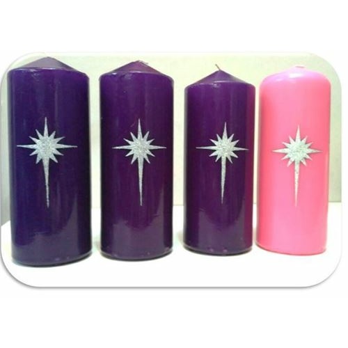 Advent Candles - Set of 4 (3 purple/1pink) - With Bethlehem Star