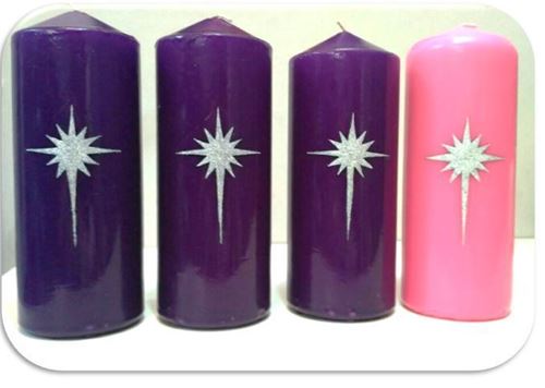Advent Candles - Set of 4 (3 purple/1pink) - With Bethlehem Star