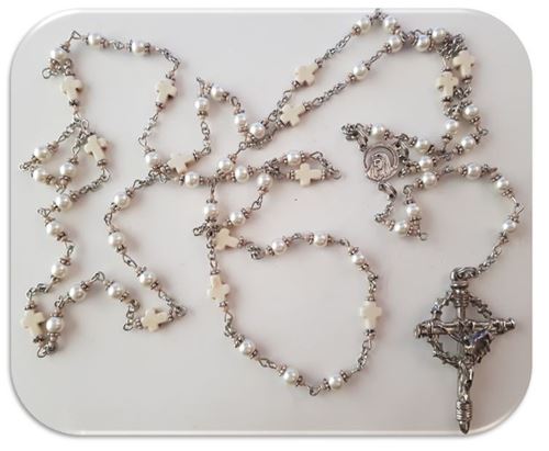 Stations of the Cross -  Cream faux glass pearl with How-lite semi precious stone Crosses - Limited Edition