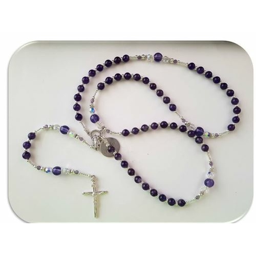Sterling Silver & Semi Precious Stone (Amethyst) threaded Rosary