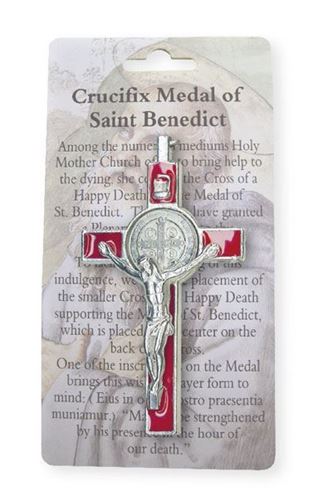 8cm Red inlay St Benedict Metal Crucifix