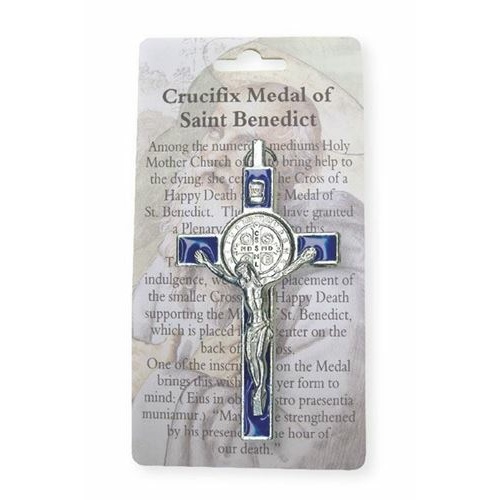 8cm Blue inlay St Benedict Metal Crucifix