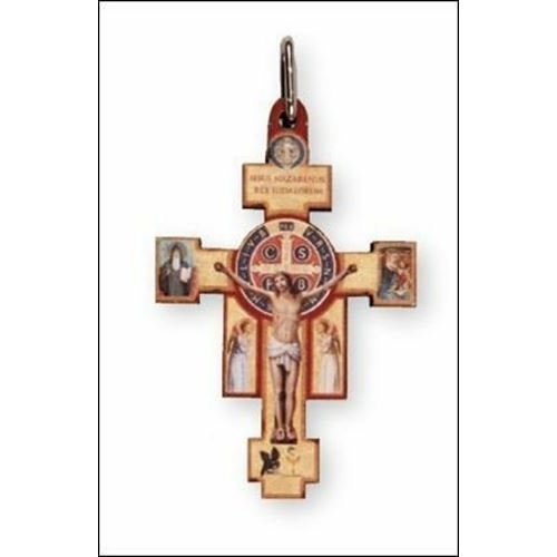 5cm St Benedict wooden Crucifix with Angels - Italian