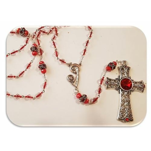 Red Crystal Glass Rosary in shades of Red and Clear Crystal
