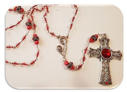 Red Crystal Glass Rosary in shades of Red and Clear Crystal