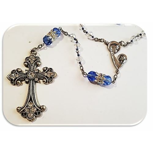 Clear Crystal Glass Rosary with shades of SkyBlue and Clear Crystals