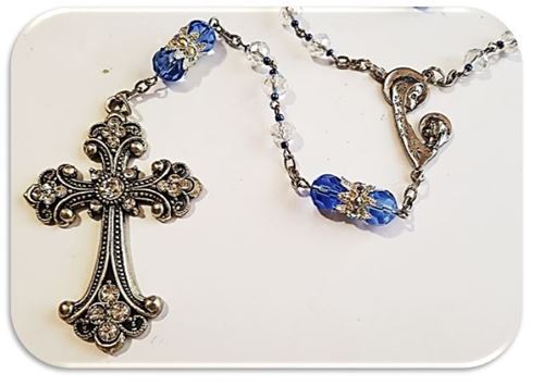 Clear Crystal Glass Rosary with shades of SkyBlue and Clear Crystals
