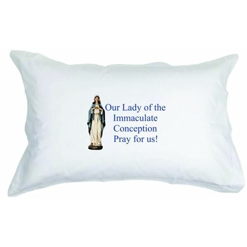 Set of Two - Our Lady of the Immaculate Conception  - Pray for us!  White pillow cases