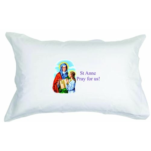 Set of Two -St Anne, Pray for us!  White pillow cases