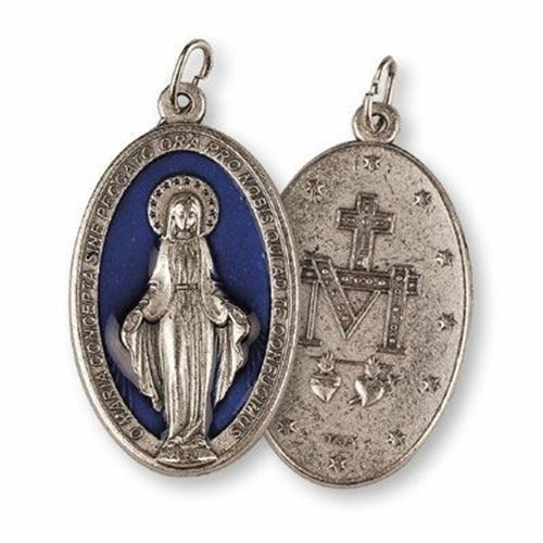 4.5cm Large Miraculous Medal with blue inlay