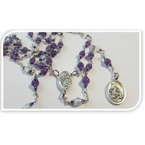 St Joseph Chaplet - in Amethyst & Moonstone semi precious stones - for all occasions, needs and Intentions