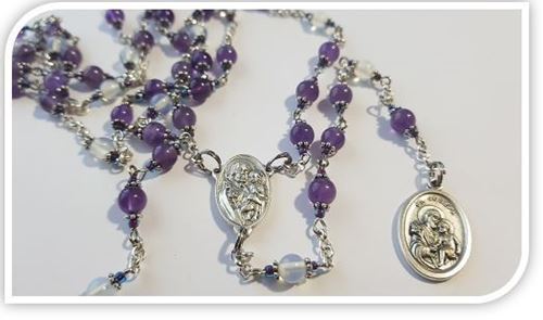St Joseph Chaplet - in Amethyst & Moonstone semi precious stones - for all occasions, needs and Intentions