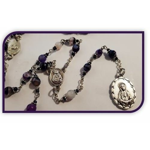 Seven Dolors / Sorrows of Mary Chaplet in Madagascan Agate