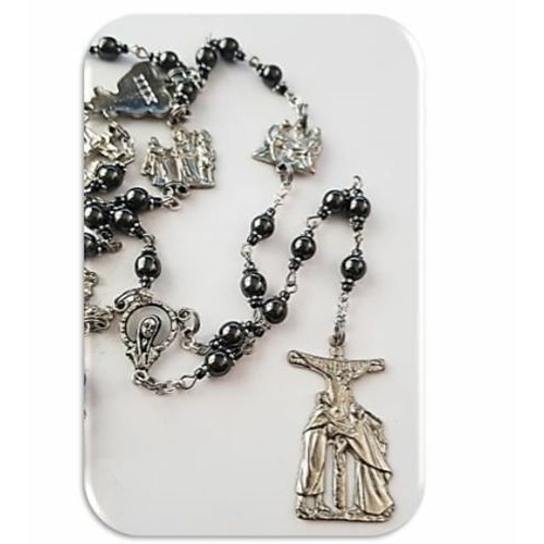 Stations of the Cross Medal Semi Precious stone Hematite Chaplet