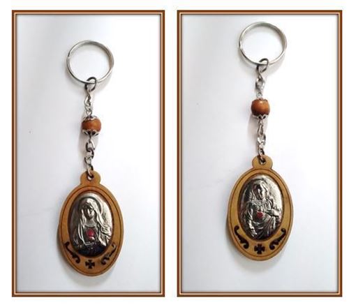 Key ring - Sacred Heart / Immaculate Heart wood & metal
