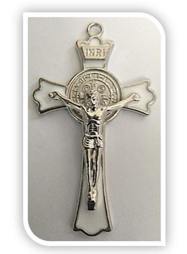7.5cm St Benedict Crucifix with White enamel inlay