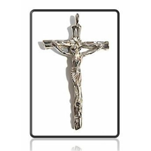 7cm silver Crucifix - Rough Wooden Design