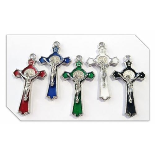5cm St Benedict Crucifix with enamel inlay - various colours