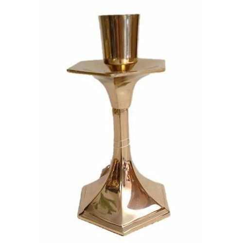 15cm tall - solid brass candle holder - triangular design