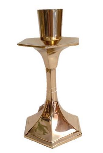15cm tall - solid brass candle holder - triangular design