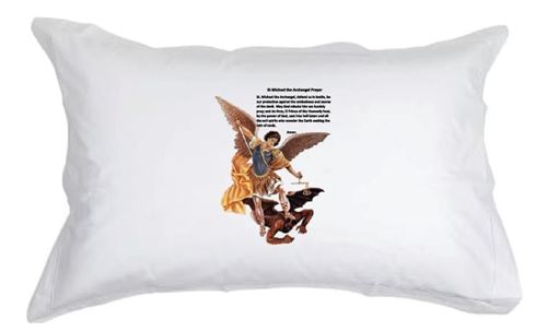 Set of Two -St Michael the Archangel  White pillow cases
