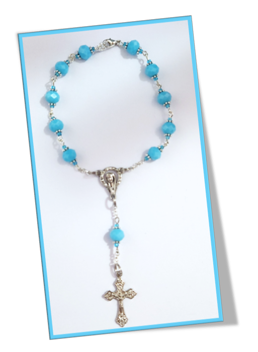 Pale blue Austrian Crystal Glass Car Rosary