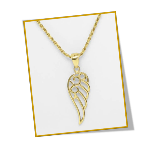 9ct Gold Angel Wing Pendant - 22mm Long